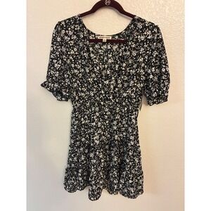 Inspired Hearts Black White Floral Wrap Mini Dress Short Puff Sleeve XL NWT